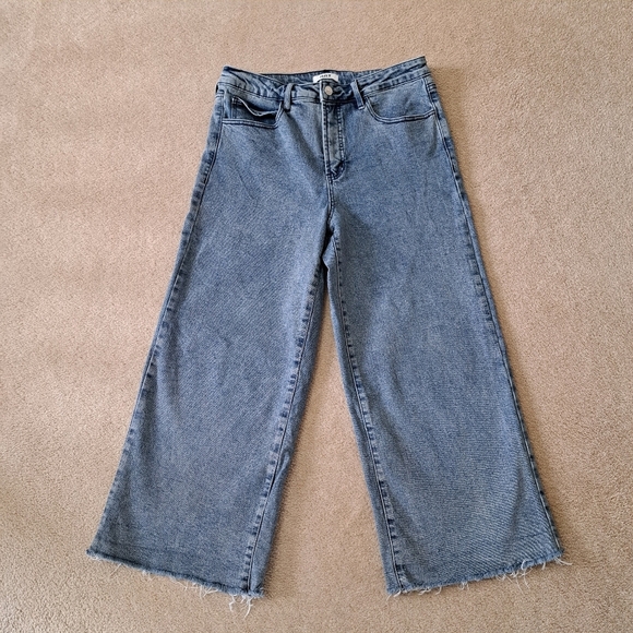 OAT New York Jeans Womens 30 Blue Wide Leg Crop High Rise Denim Raw Hem - Picture 1 of 9